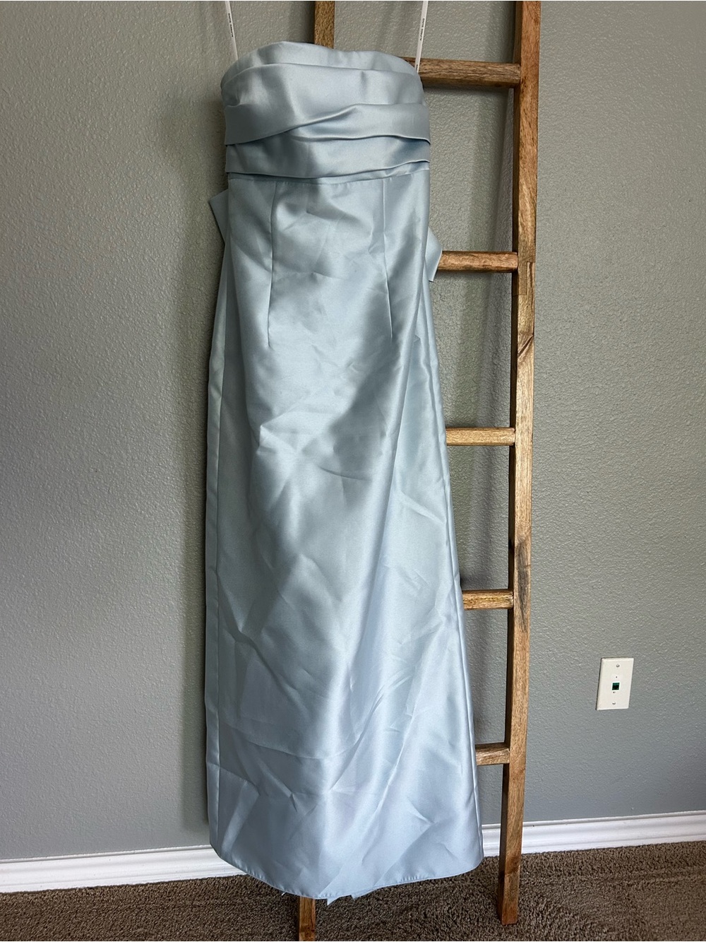 ALFRED SUNG Light Blue Satin Dress with Bow - Picture 2 of 5